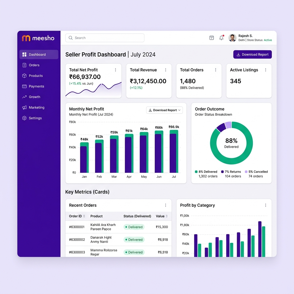 Meesho Metrics Real Profit Dashboard